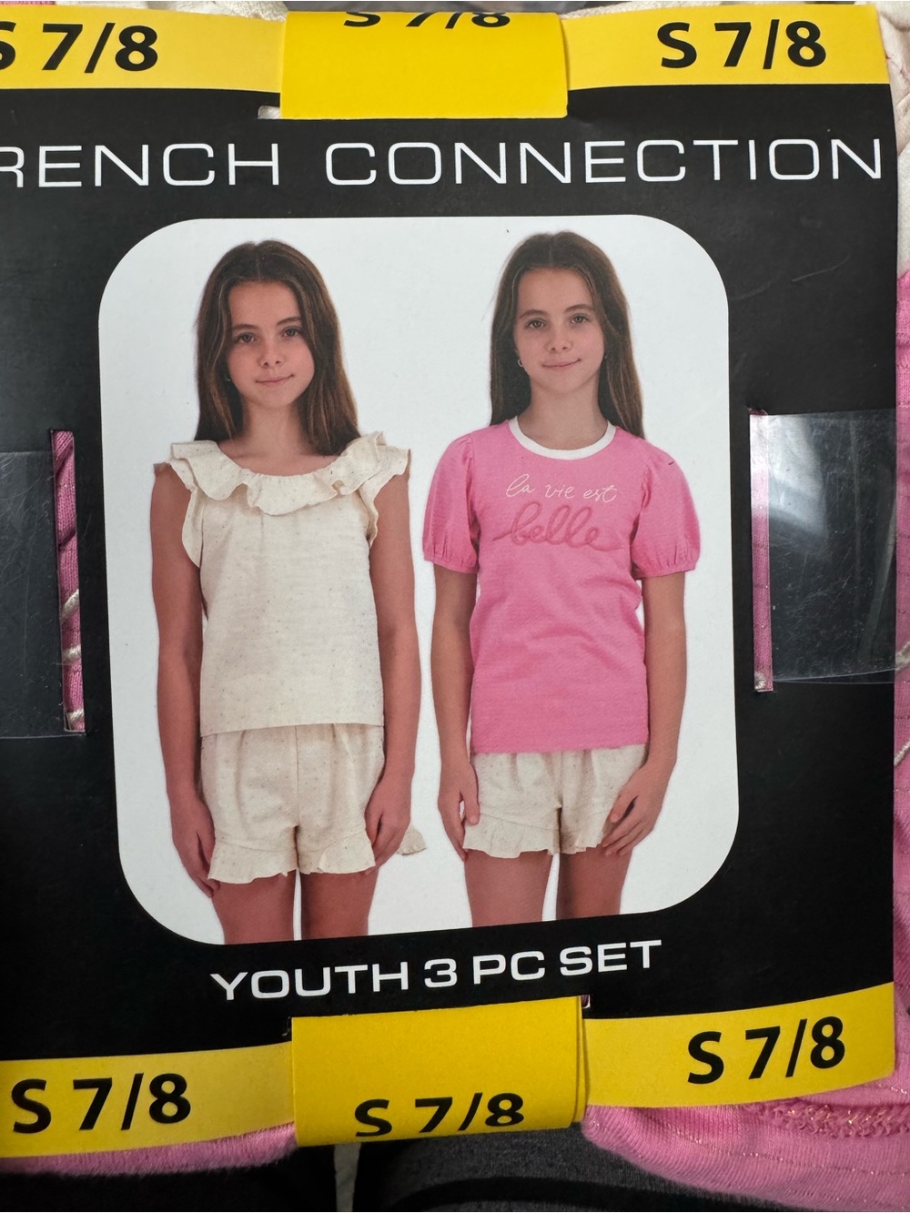 French Connection Kids Pink Tee & Cream Ruffle Top Set